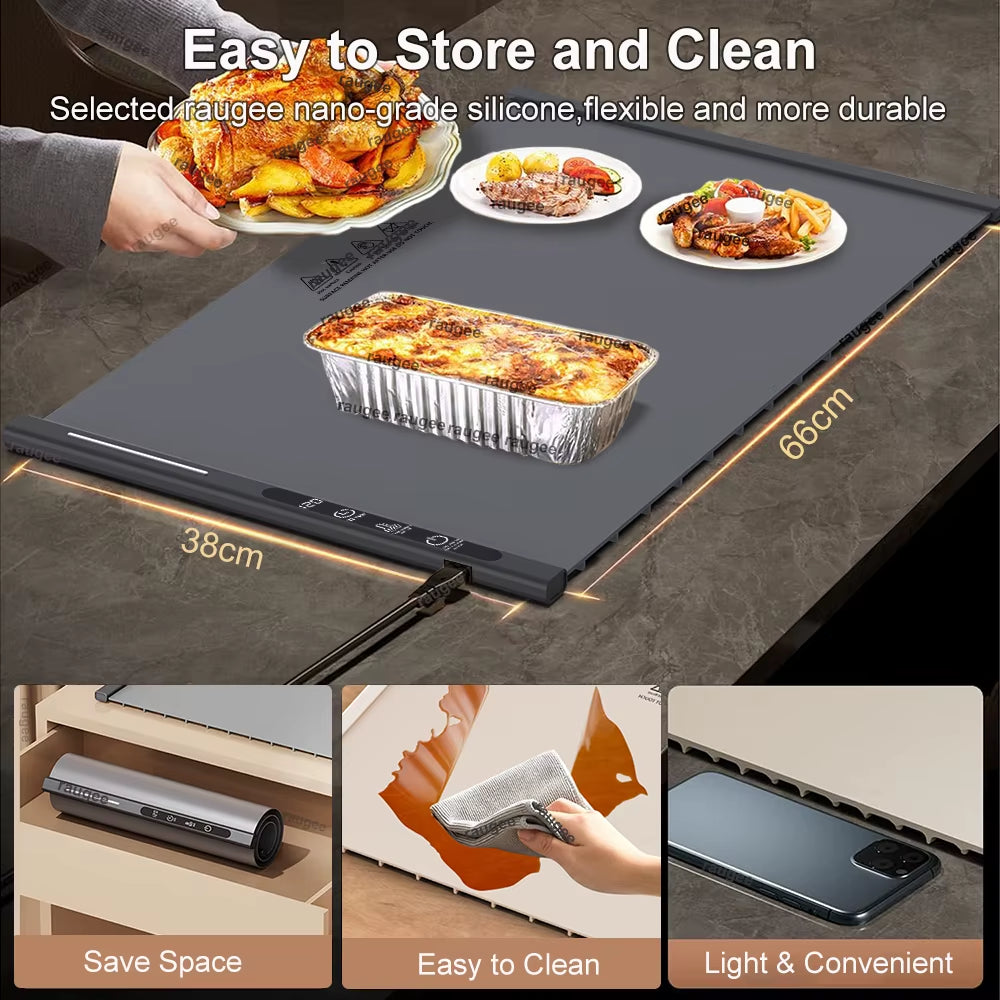 Electric Food Warmer Mat Silicone Foldable Food Warming Heater for Coffee Food Plate Warming Tray Dining Table Fast Heating Mat